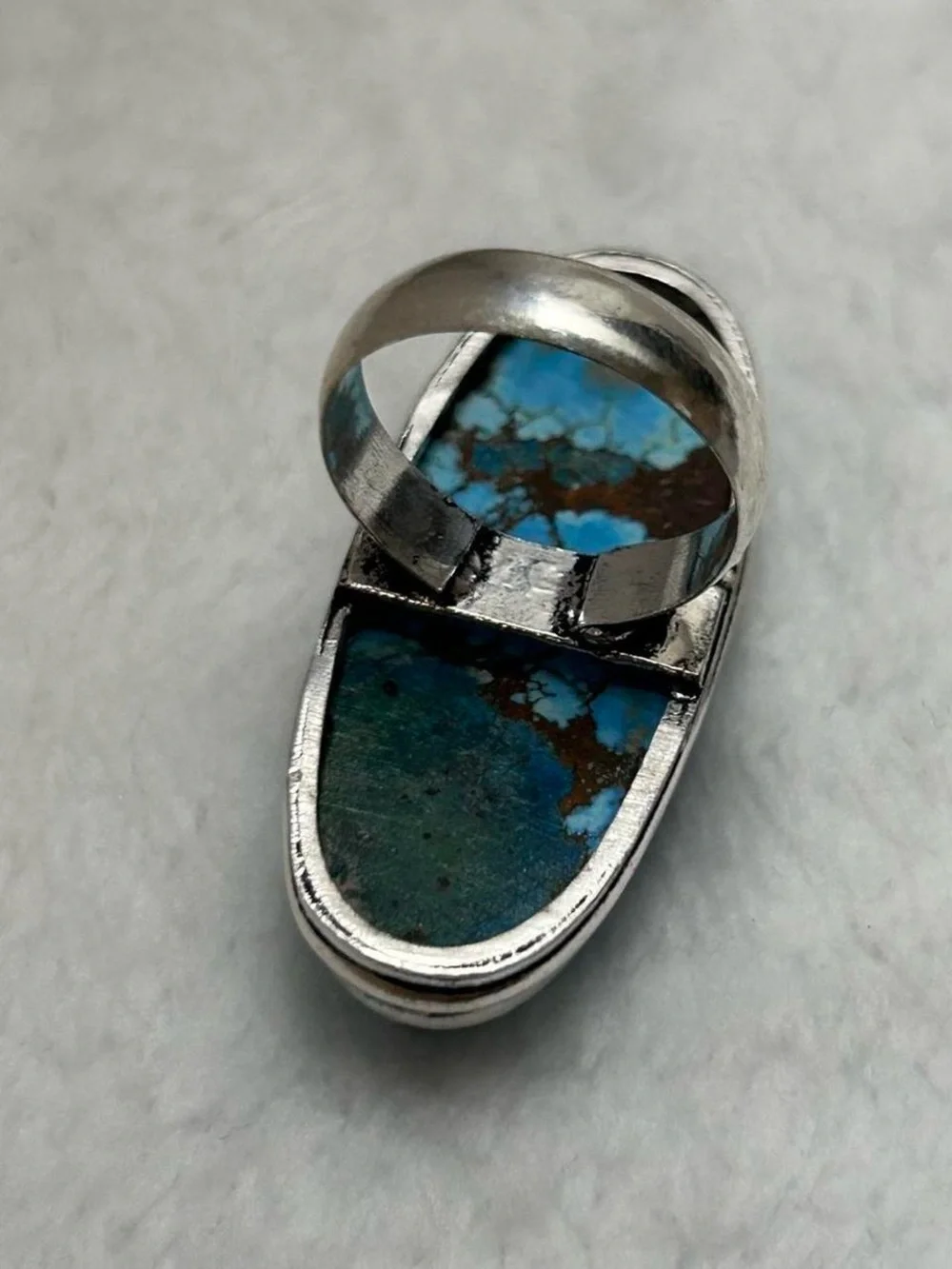 925 Silver Blue Turquoise Oval Statement Ring - Women Jewelry